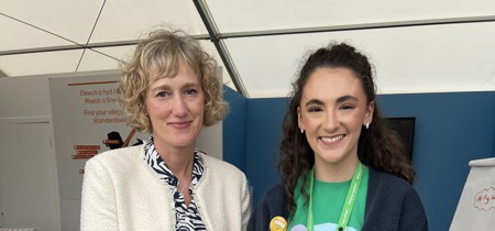 Efa Gruffudd Jones with Mali Llyfni from the NSPCC 